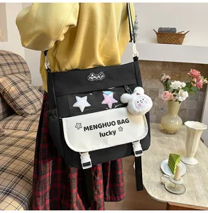 Sac à bandoulière style coréen pour étudiant cartable coloré en toile pour l'école
