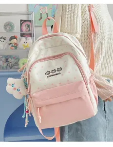 Mochila de estrellas bicolor rosa y blanco, bolso escolar bonito, dulce mochila de viaje.
