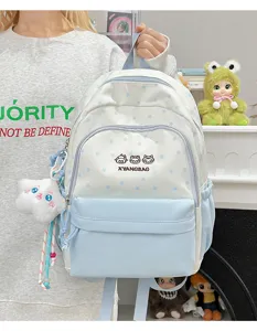 Mochila escolar bonita con diseño de estrellas para niñas, bolso de viaje con peluche.