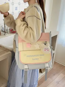 Sac à Bandoulière Étudiant Bloc de Couleur Style Coréen Grande Capacité Tote Bag Nylon Loisir Cartable École Pour Adolescentes