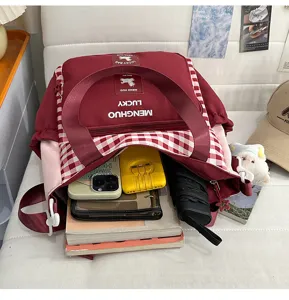 Large capacity canvas tote bag shoulder bag college style colorblock casual handbag for women