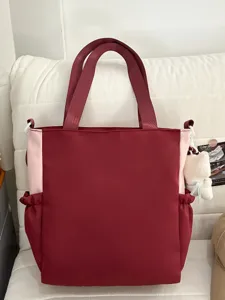Student colorblock canvas tote bag large capacity shoulder crossbody bag for women