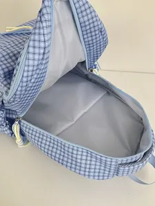 Sweet plaid backpack for kids, cute Japanese ins style school bag, fresh blue design for daily use