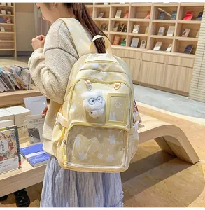 Japanese style student backpack with cute stars, multi-compartment large capacity school bag.