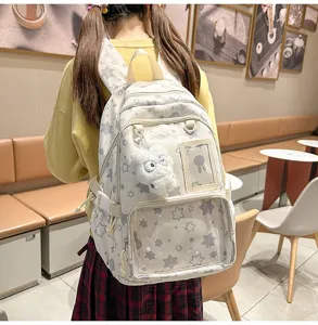 Japanese style cute star pattern school backpack for students, large capacity double shoulder bag.