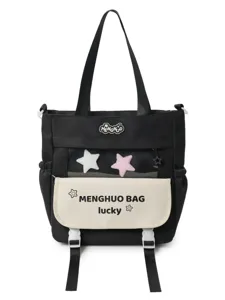 Sac à bandoulière en toile pour étudiant couleur contrastée style coréen avec poche et étoile.