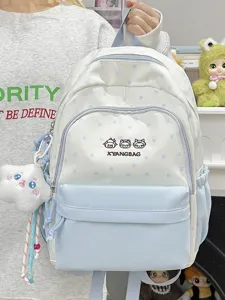 Mochila Casual de Nailon con Estampado de Estrellas Colorblock para Niños y Niñas Escuela Viaje con Colgante Opcional
