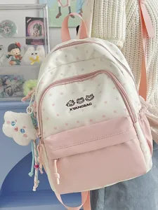 Lindo mochila rosa y blanca con estrellas diseño dulce bolso escolar casual viaje para niñas