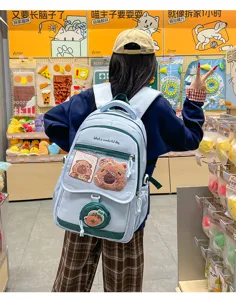 Zaino ita carino in stile giapponese grande borsa da scuola con tasca trasparente orso.