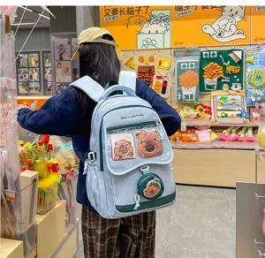 Zaino Ita carino in stile cartone animato, borsa scolastica giapponese con tasca trasparente.