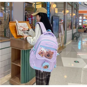 Zaino scolastico giapponese carino di grande capacità con delizioso ciondolo in peluche