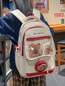Zaino in Nylon Casual Grande Capacità Borsa Scolastica Carino Cartone Animato Trasparente Ita Bag Con Ciondolo Orsetto Per Studenti Donne