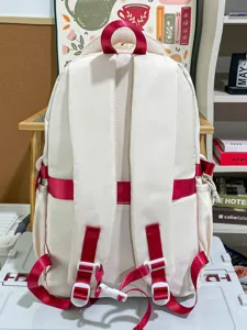 Zaino casual in tela in stile giapponese con spallacci rossi grande borsa scolastica studenti