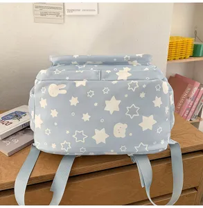 Japanese style cute star pattern blue school backpack for students, large capacity bag.