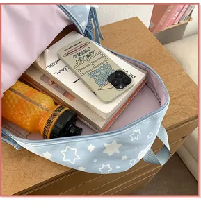 Japanese style cute star pattern school backpack with multiple compartments for students