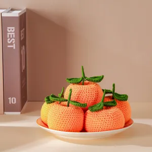 Handmade crochet orange ornament, cute simulated fruit decor for car interior and home living room.