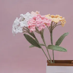 Handmade Crochet Hydrangea Artificial Flower Bouquet With Pearl Decor Knit Yarn Floral Home Decor Birthday Gift