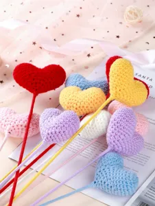 Handmade crochet heart bouquet cute knitted flower gift for girlfriend birthday valentine day