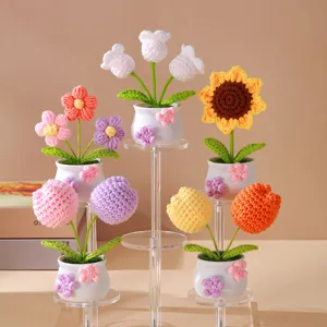 Handmade crochet potted flower artificial plants knitted cute desktop decor gifts!
