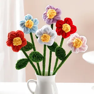 Handmade Crochet Puff Flower Bouquet Artificial Knit Flower Dopamine Style Home Decor Birthday Gift For Women