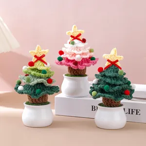 Arbre de Noël Tricoté au Crochet Fait Main Plante en Pot Ornement de Bureau Fête de Vacances Décoration de Maison Cadeau