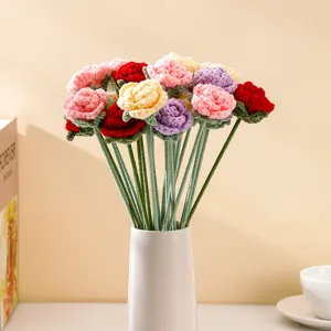 Handcrafted crochet rose bouquet colorful knitted artificial flowers for home decor gift.