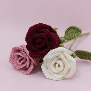 Handmade Knitted Rose Artificial Flower Silk Flower Wine Glass Rose Home Living Room Decoration Desktop Ornaments