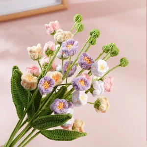 Handmade crochet puff flower bouquet, knitted floral decoration for home living room decor gift.