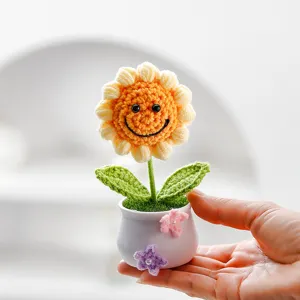 Handmade crochet sunflower potted plant knitted woolen flower home decor gift ornament sku