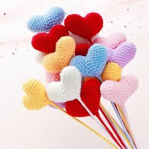 Handmade Crochet Wool Yarn Heart Flower Bouquet Cute Knitted Floral Gift For Teachers Day Birthday Home Decor