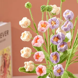 Handmade crochet flower bouquet, cute puff knit floral arrangement for home decor gift.