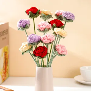 Handcrafted crochet rose flower bouquet knitted woolen floral arrangement gift home decor