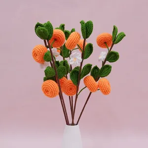 Handmade Crochet Orange Kumquat Flower Bouquet Potted Plant Home Table Festive Decor Gift