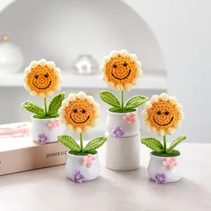 Handmade crochet sunflower potted plant cute smiling flower home desktop car decor gift