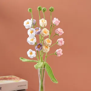 Handmade crochet puff flower bouquet artificial knit floral home room desk decor gift