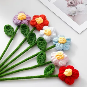 Handmade crochet yarn flower bouquet cute colorful knitted flowers sweet home decor gifts