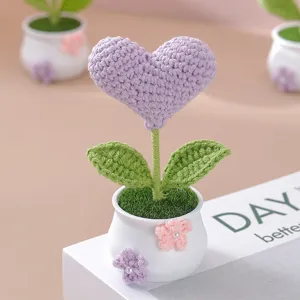 Handmade crochet purple heart flower potted plant creative home decor aesthetic desktop ornament