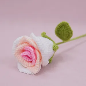 Handmade crochet rose flower detail, exquisite wool craft for home decor and cozy gifts.
