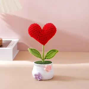 Handmade crochet heart flower potted plant home desk decor aesthetic ornament gift