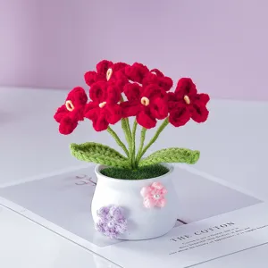 Handmade crochet potted flower knit plant desk ornament home decor birthday gift cute