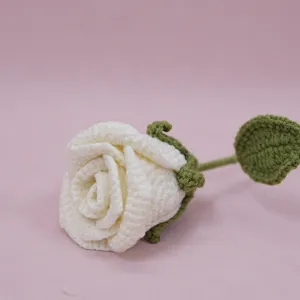 Handmade crochet white rose detail, exquisite wool knitted flower for home decor.