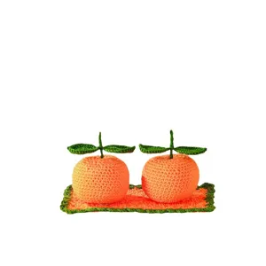 Handmade crochet orange car interior ornament cute knitted tangerine fruit home desktop decor