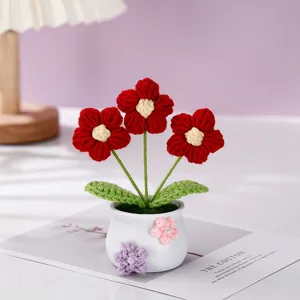 Handmade crochet potted flower knit plant ornament desk car decoration birthday gift.