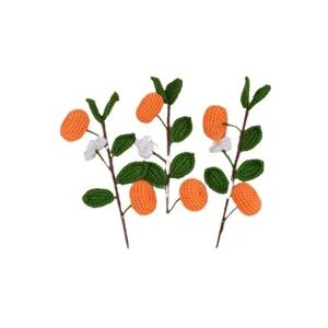 Handmade Crochet Kumquat Branches Orange Flower Festive Home Living Decor Potted Plants