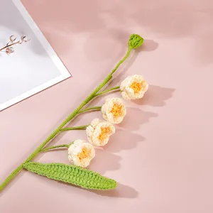 Handmade crochet lily of the valley flower branch detail, knitted yarn artificial flower for gift.