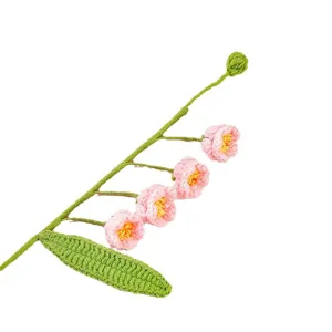 Handcrafted crochet lily of the valley flower branch pink artificial bouquet for home decor gift