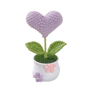 Handmade crochet heart flower potted plant cute knitted desktop home decor gift idea