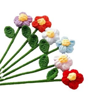 Handmade crochet puff flower bouquet colorful plush yarn artificial flowers for gift.