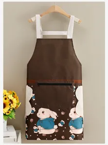 Cute cartoon rabbit waterproof kitchen apron with pockets and hand towels for cooking.
