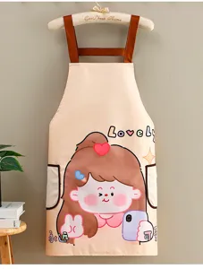 Grembiule da cucina impermeabile per cucinare, con simpatico design da ragazza e tasche pratiche.